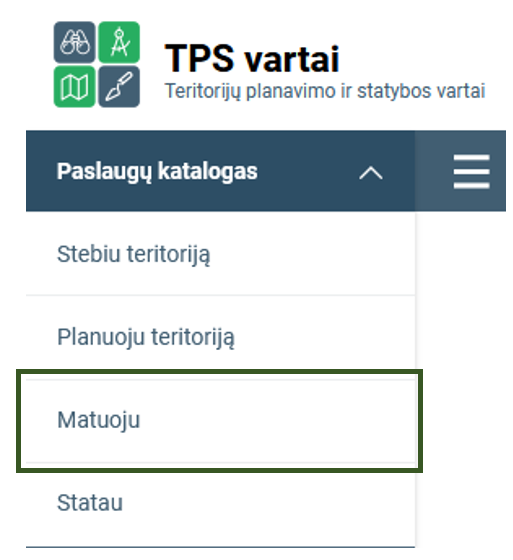 „Matuoju“ sritis meniu