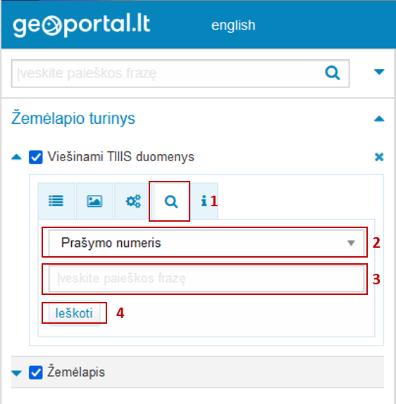 TIIIS1 paslaugoje suderintų planų paieška