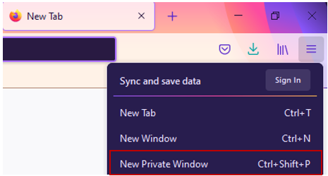 Mozilla Firefox naršyklės "Private window"